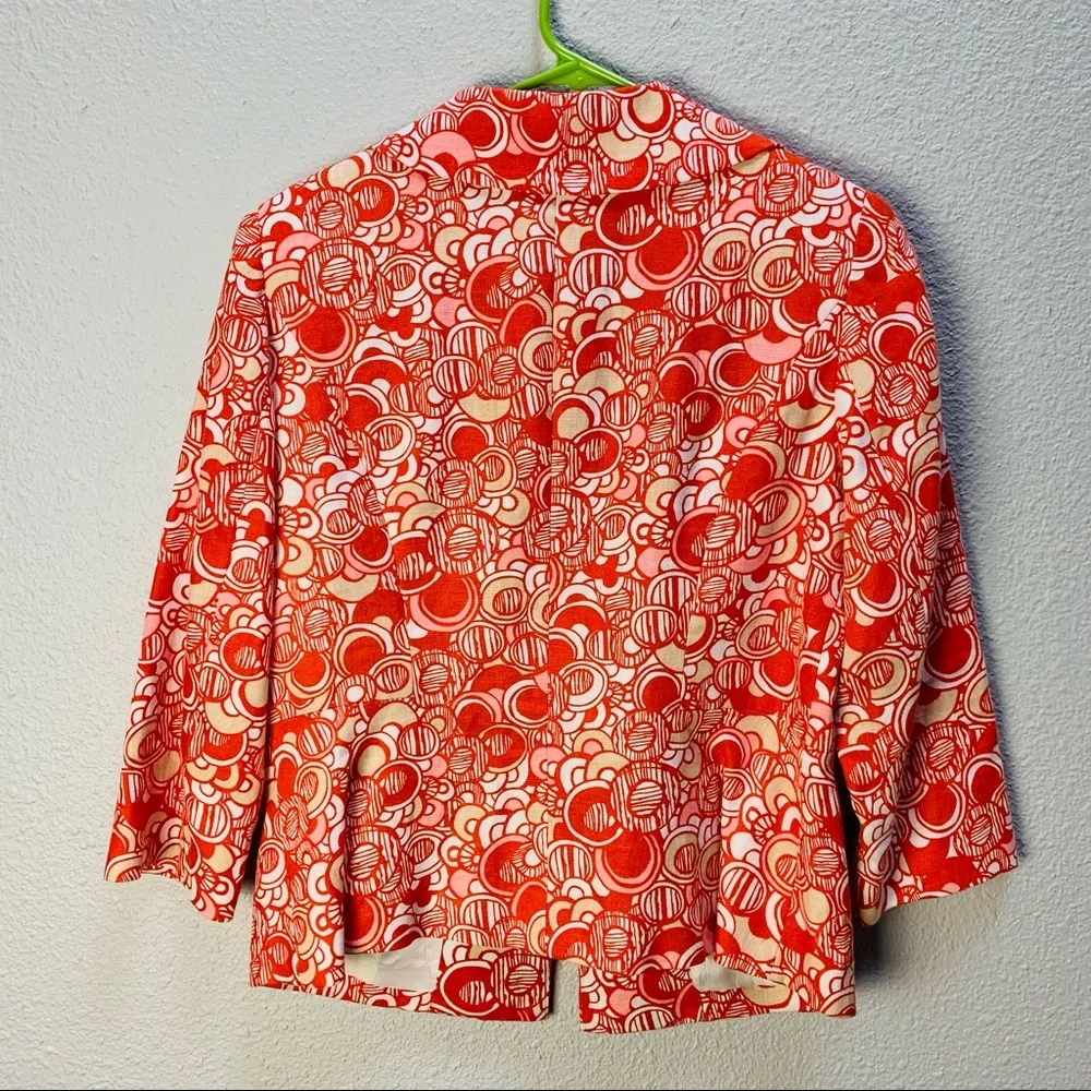 Vintage Anthracite orange white tan circle print LINEN blazer Woven buttons 6/S - Picture 11 of 16